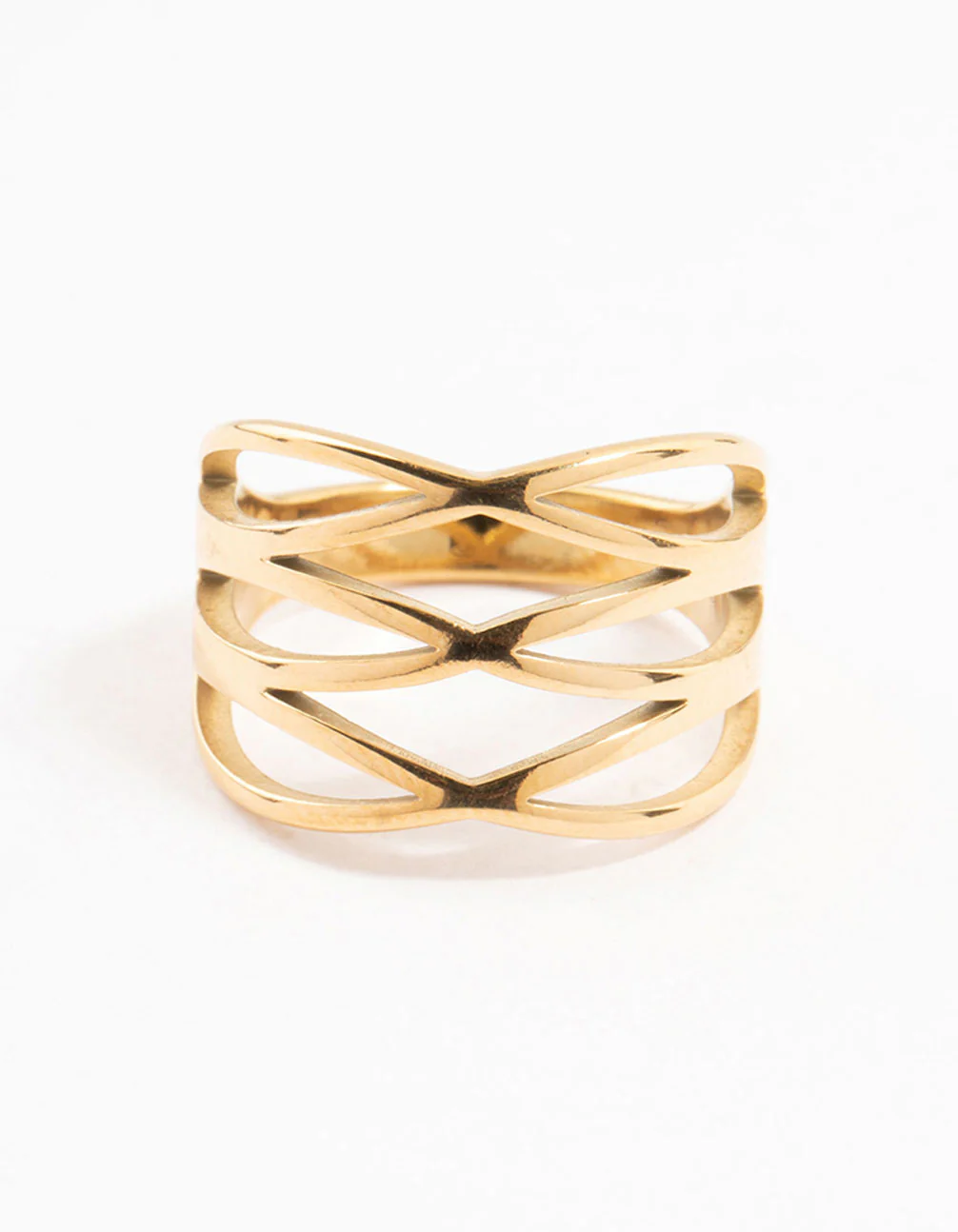 Waterproof Gold Plated Stainless Steel Crossover Ring - Image 3