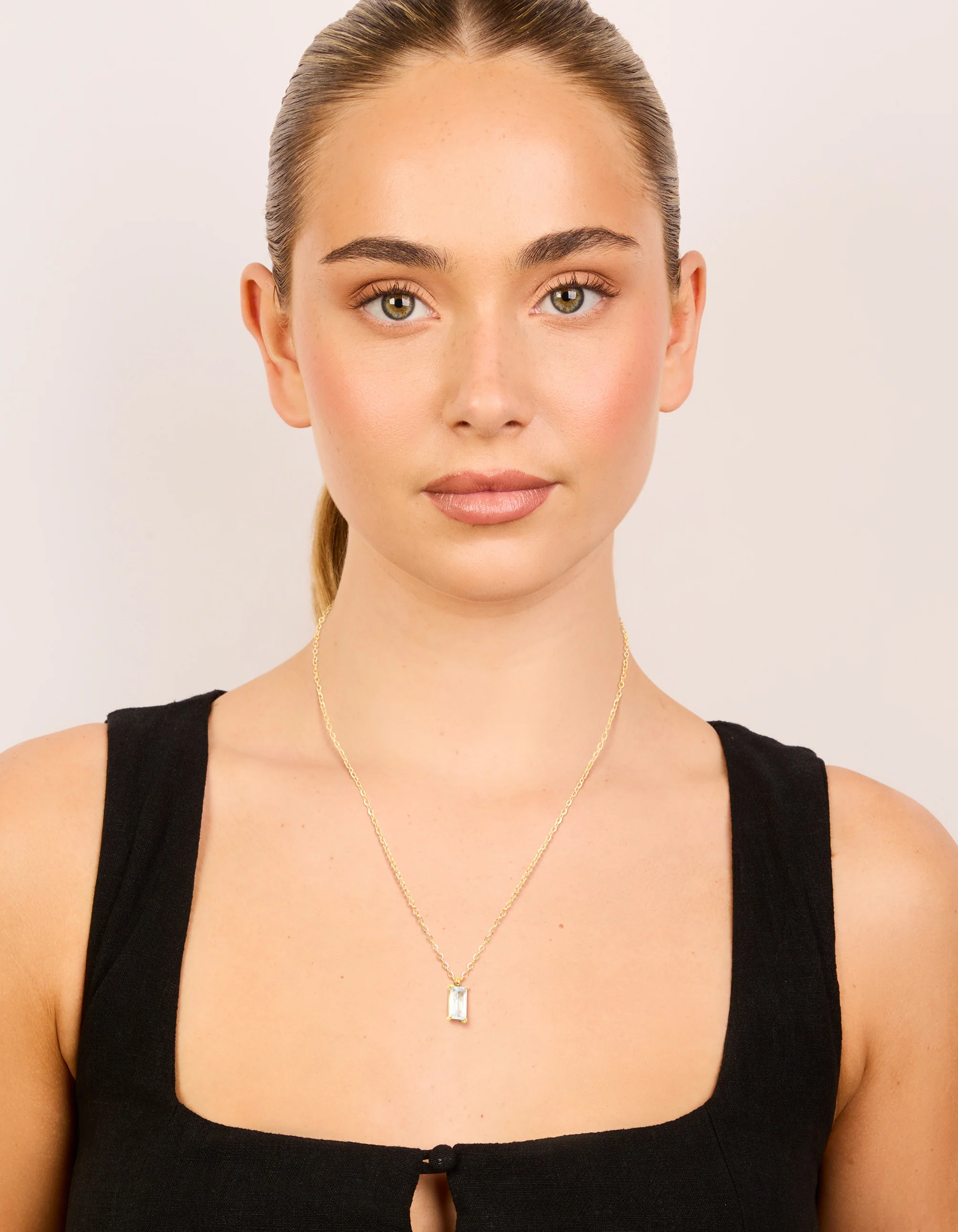 Waterproof Gold Plated Stainless Steel Cubic Zirconia Baguette Pendant Necklace - Image 3