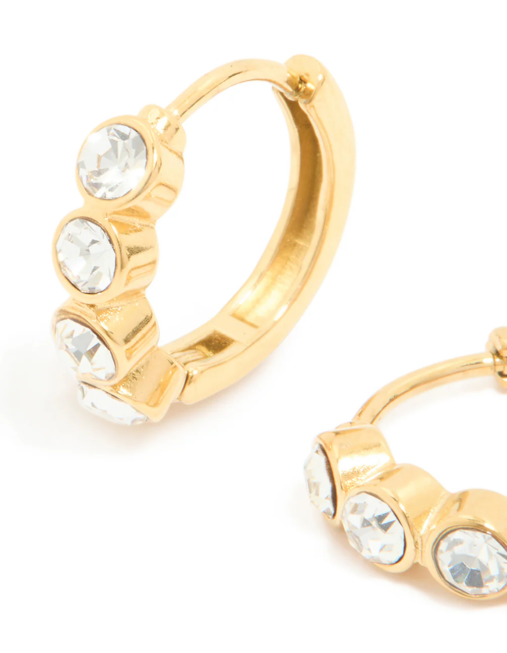 Waterproof Gold Plated Stainless Steel Cubic Zirconia Bezel Huggie Earrings - Image 4