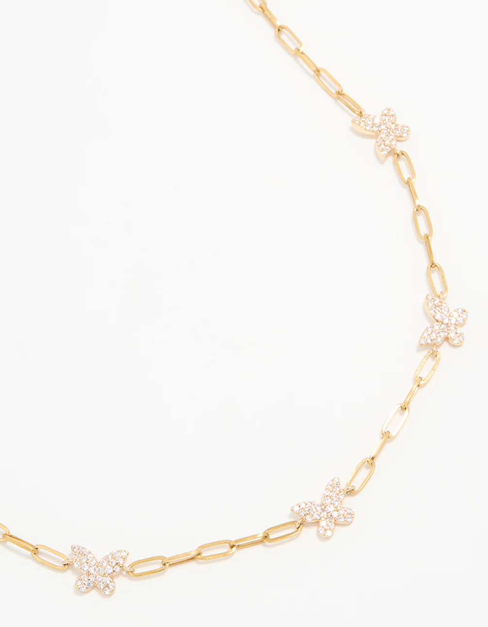 Waterproof Gold Plated Stainless Steel Cubic Zirconia Butterfly Chain Necklace