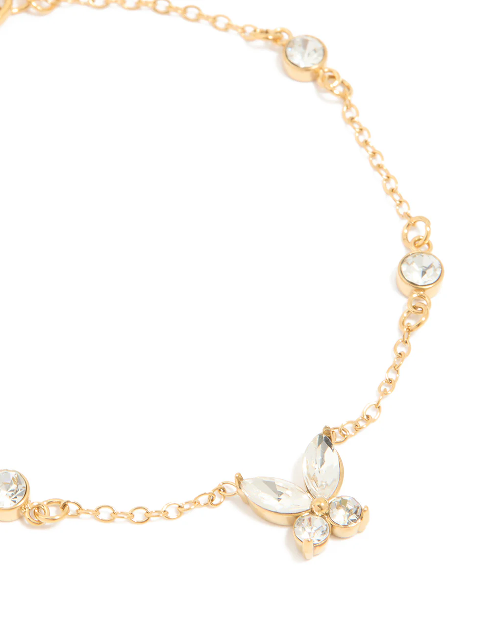 Waterproof Gold Plated Stainless Steel Cubic Zirconia Butterfly & Circle Charms Bracelet - Image 4