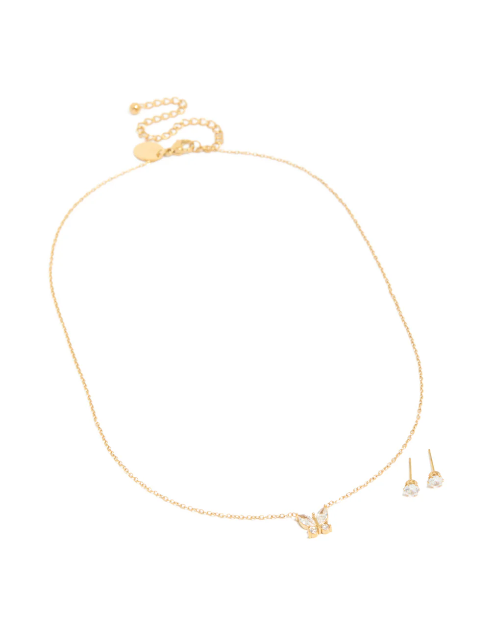 Waterproof Gold Plated Stainless Steel Cubic Zirconia Butterfly Necklace & Earrings Set - Image 3