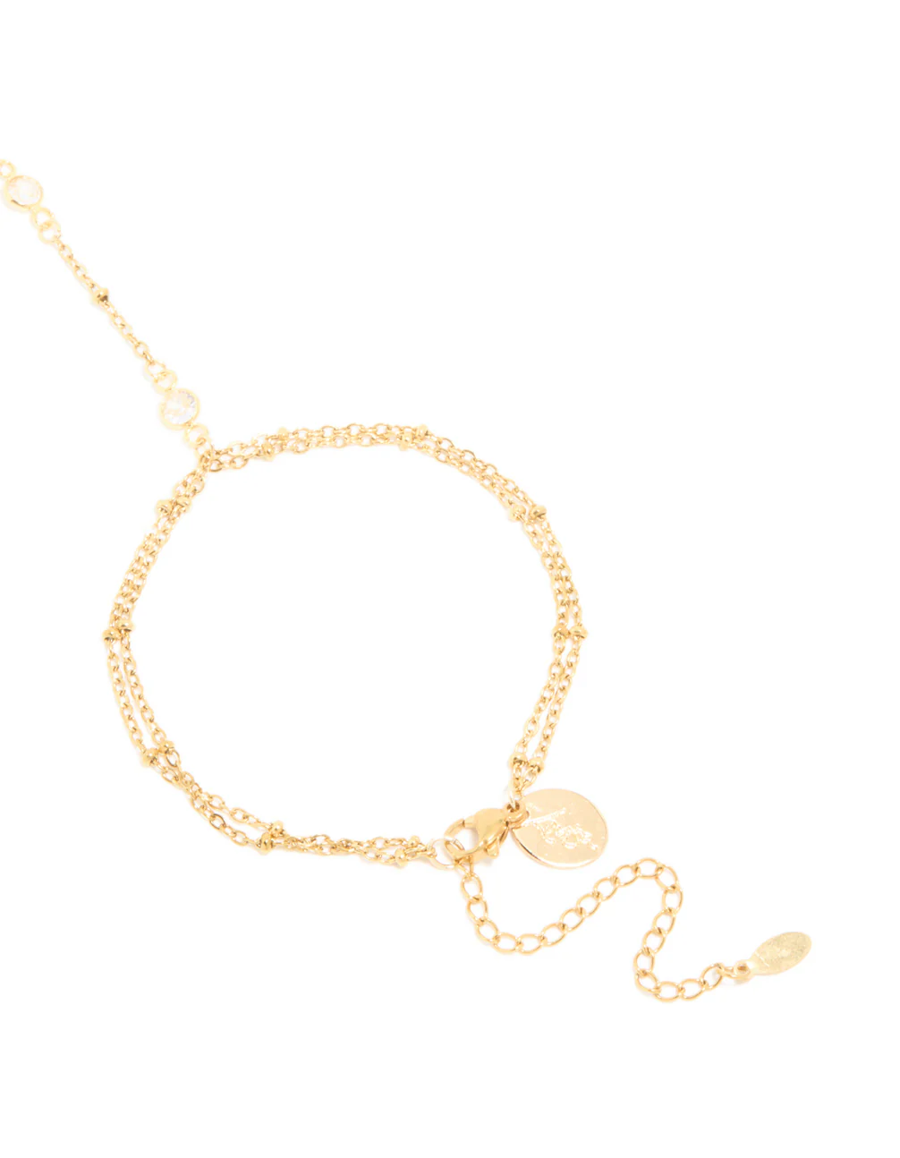 Waterproof Gold Plated Stainless Steel Cubic Zirconia Dainty Layered Hand Chain - Image 3