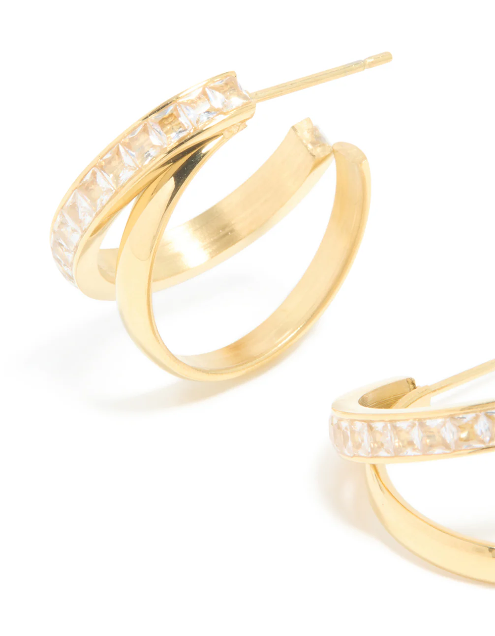 Waterproof Gold Plated Stainless Steel Cubic Zirconia Double Illusion Hoop Earrings - Image 4