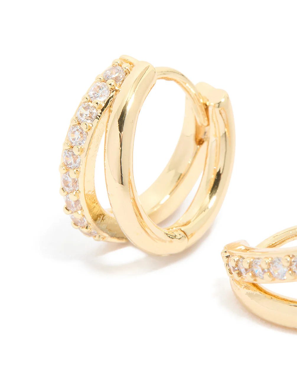 Waterproof Gold Plated Stainless Steel Cubic Zirconia & Double Row Huggie Earrings - Image 4