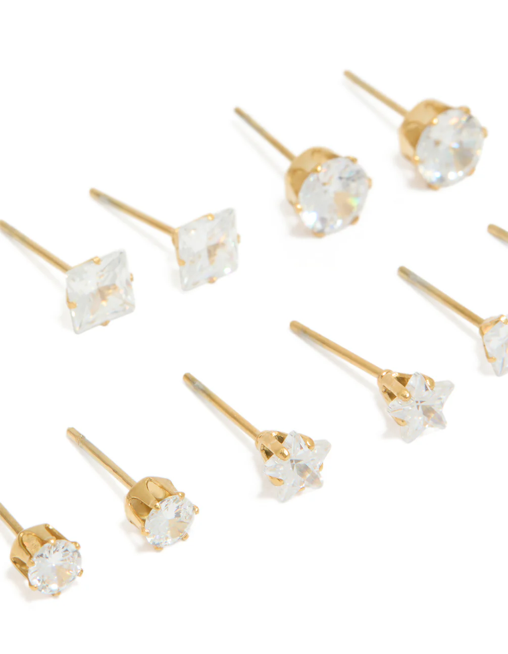 Waterproof Gold Plated Stainless Steel Cubic Zirconia Essential Stud Earrings 6-Pack - Image 3