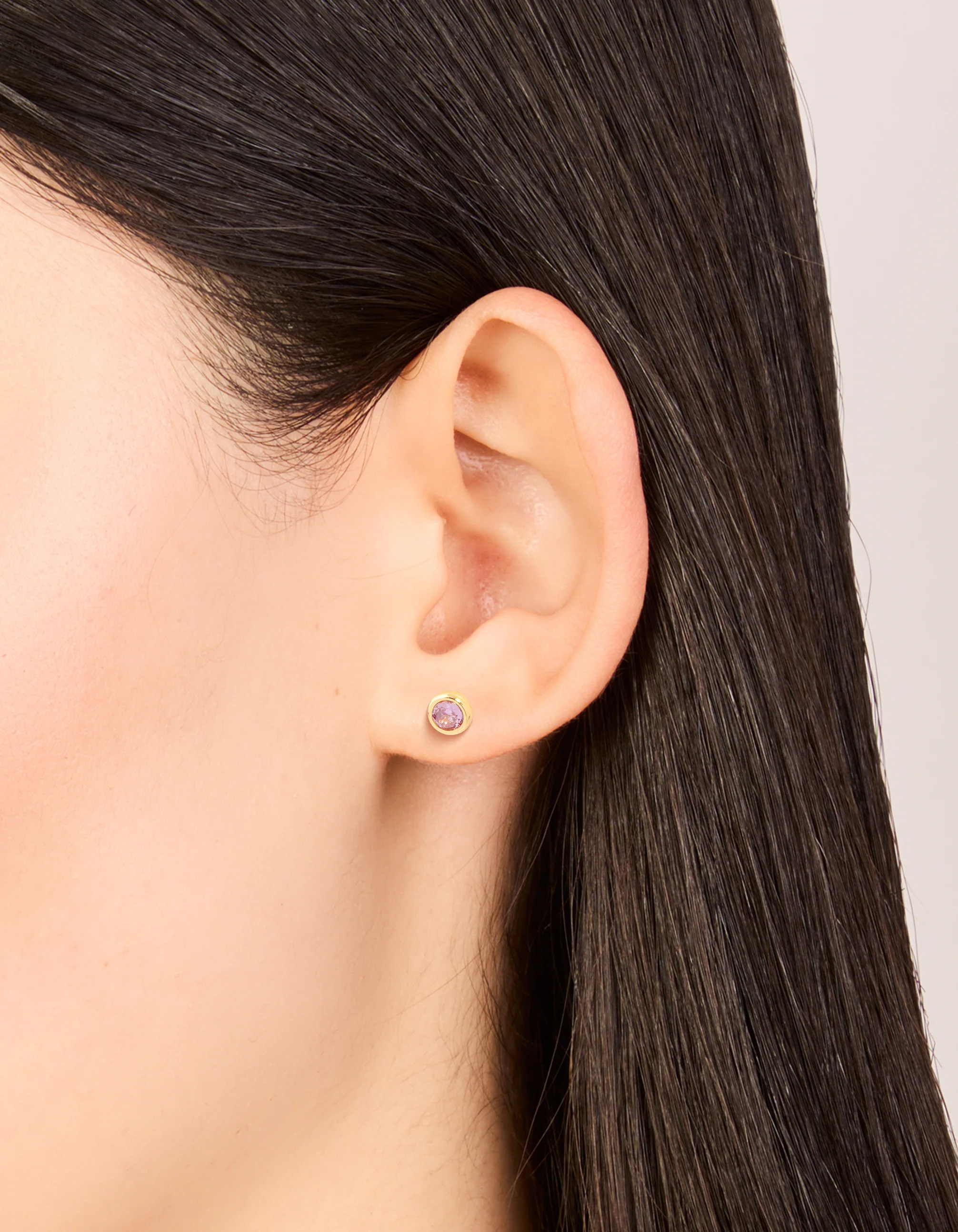Waterproof Gold Plated Stainless Steel Cubic Zirconia February Birthstone Bezel Set Stud Earrings - Image 2