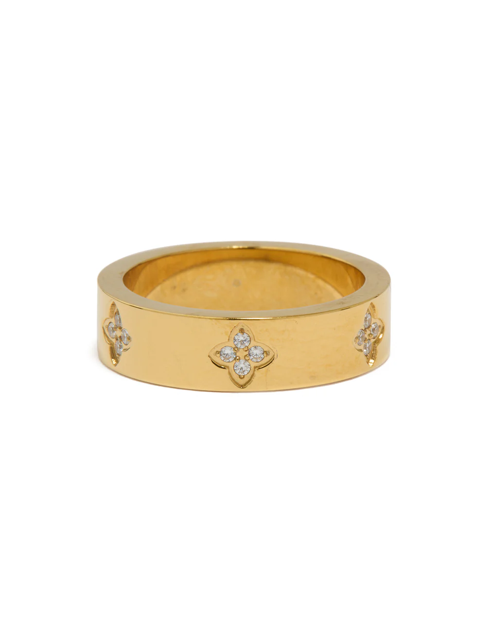 Waterproof Gold Plated Stainless Steel Cubic Zirconia Flower Band Ring - Image 2