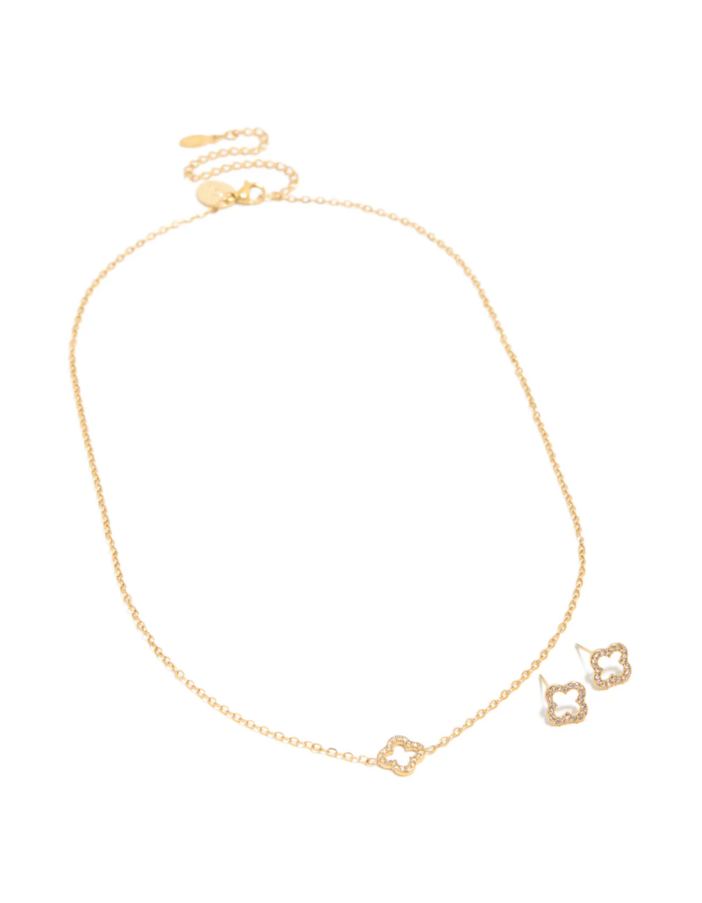 Waterproof Gold Plated Stainless Steel Cubic Zirconia Flower Necklace & Earrings Set - Image 3