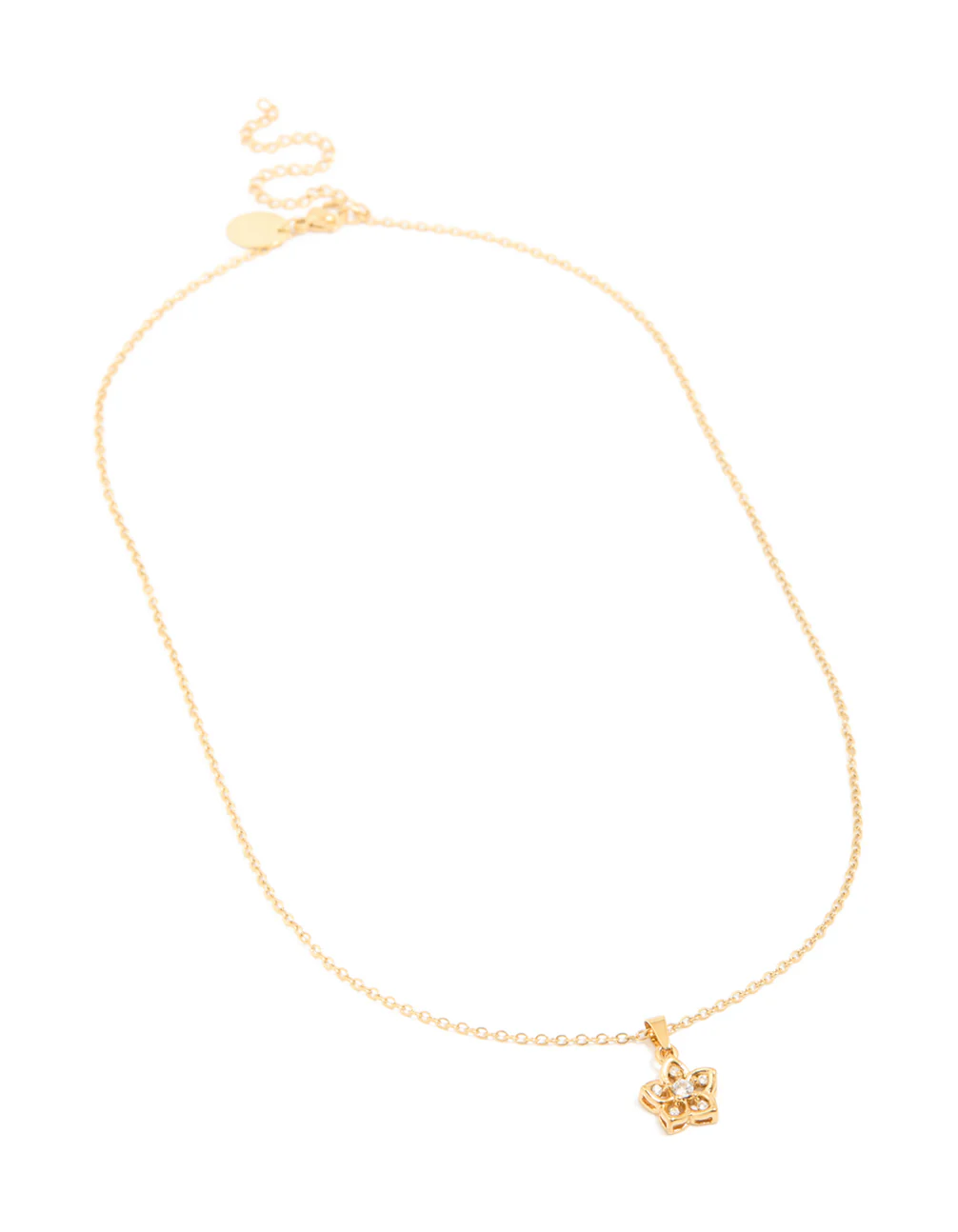 Waterproof Gold Plated Stainless Steel Cubic Zirconia Flower Outline Pendant Necklace - Image 4