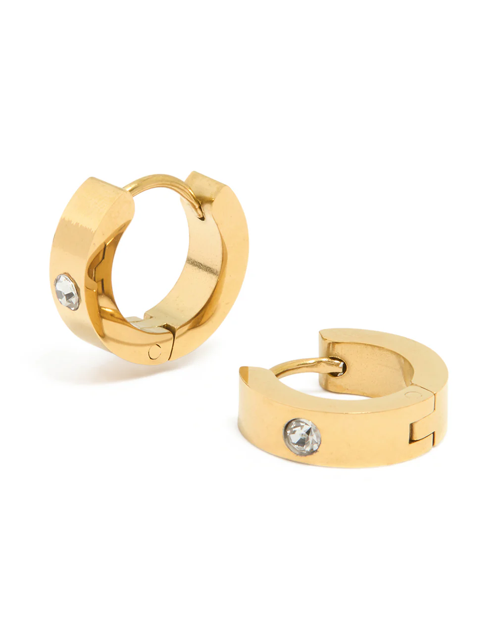 Waterproof Gold Plated Stainless Steel Cubic Zirconia Huggie Earrings 10 MM