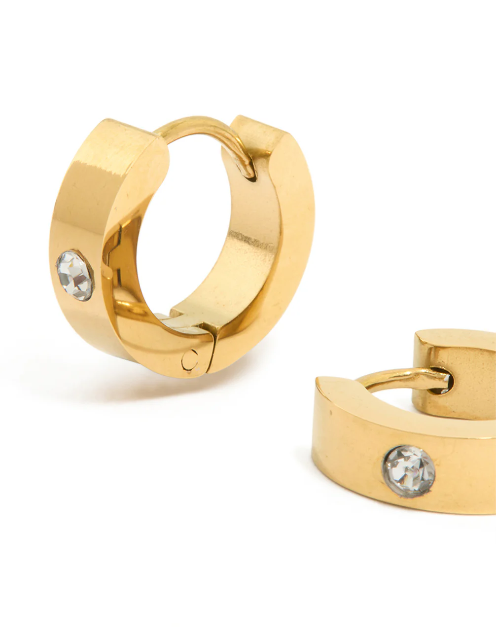 Waterproof Gold Plated Stainless Steel Cubic Zirconia Huggie Earrings 10 MM - Image 2
