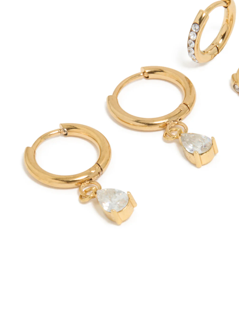 Waterproof Gold Plated Stainless Steel Cubic Zirconia Huggie Earrings 2-Pack - Image 4