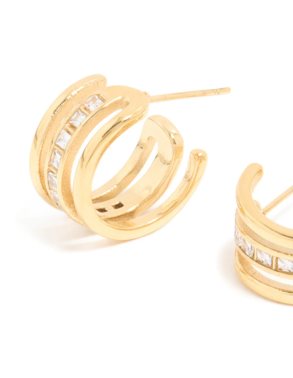 Waterproof Gold Plated Stainless Steel Cubic Zirconia Illusion Hoop Earrings - Image 4
