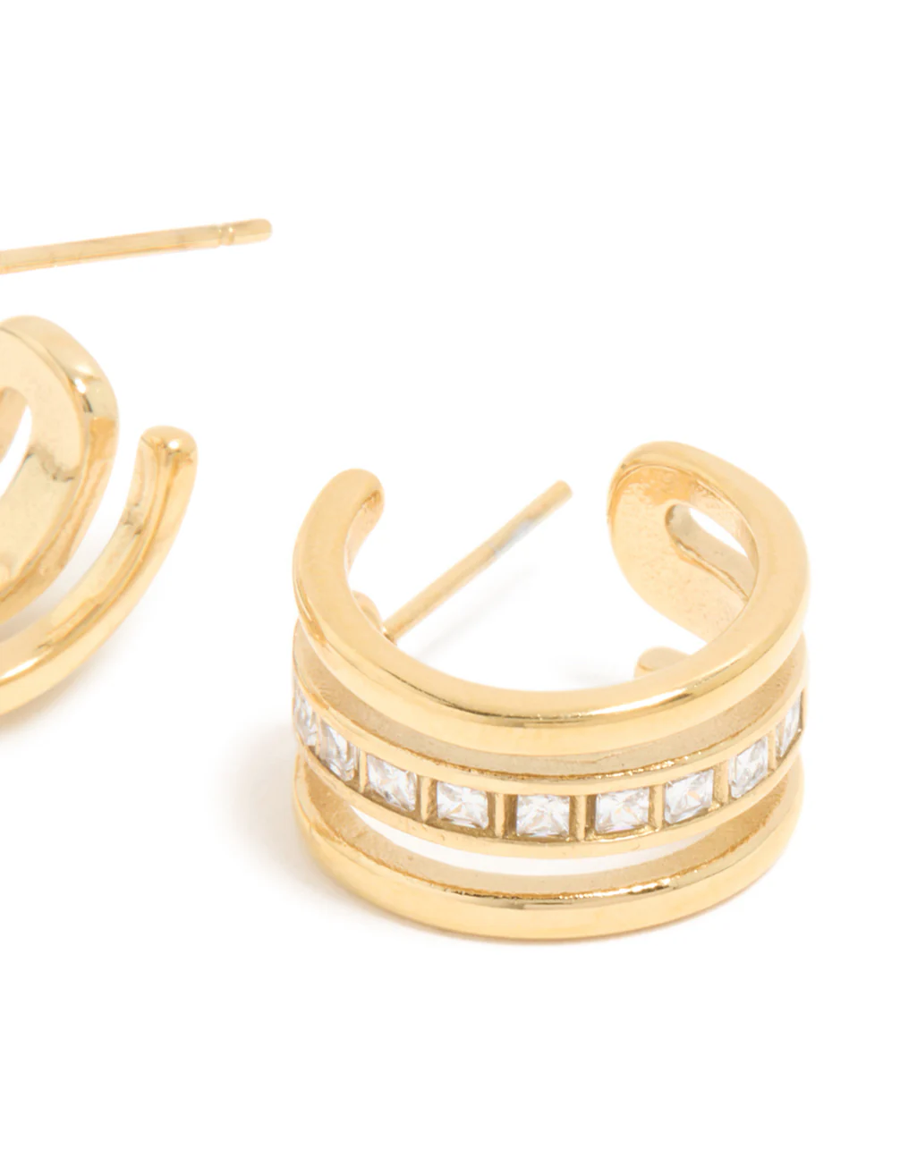 Waterproof Gold Plated Stainless Steel Cubic Zirconia Illusion Hoop Earrings - Image 5