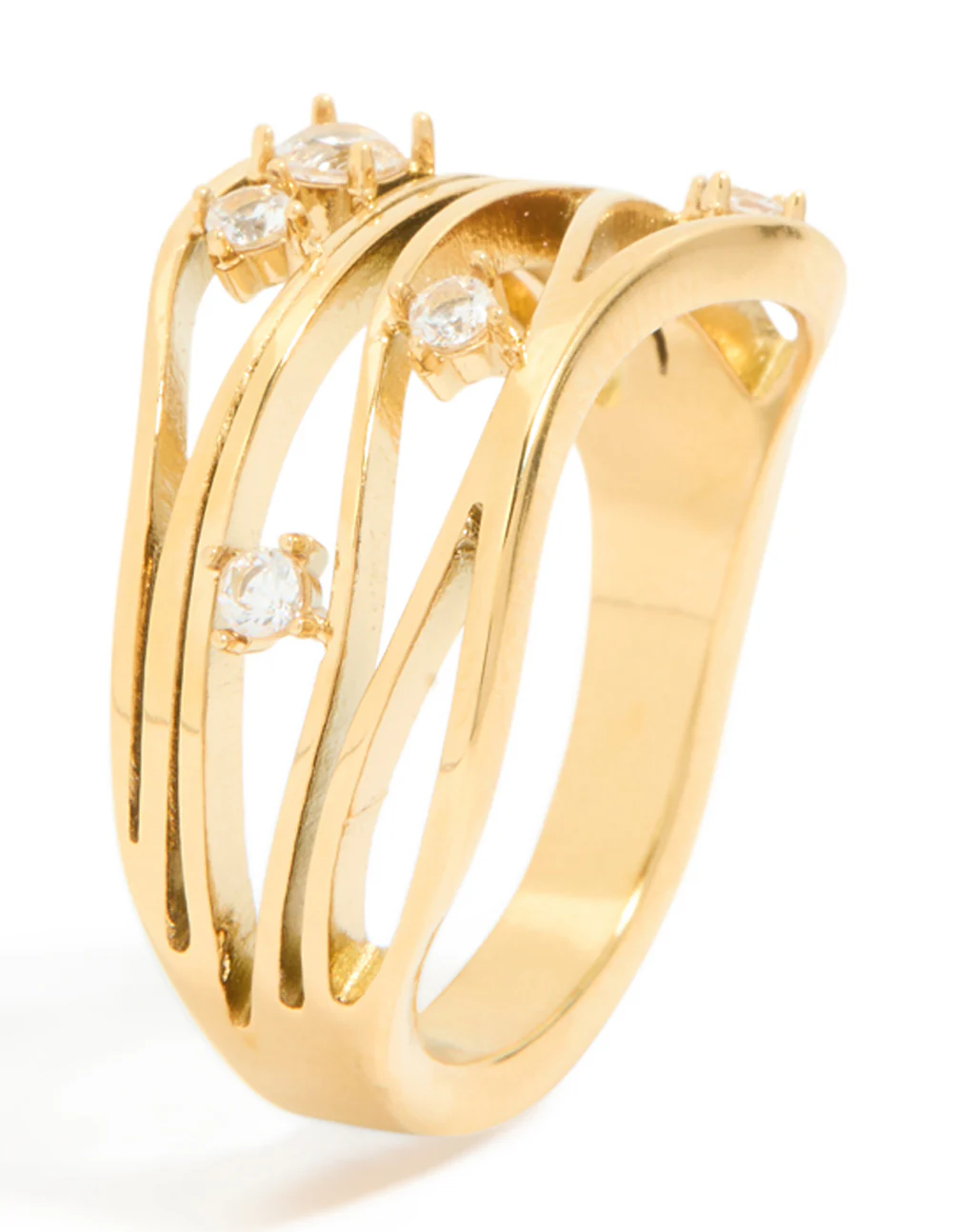 Waterproof Gold Plated Stainless Steel Cubic Zirconia Multi Waves Ring - Image 4