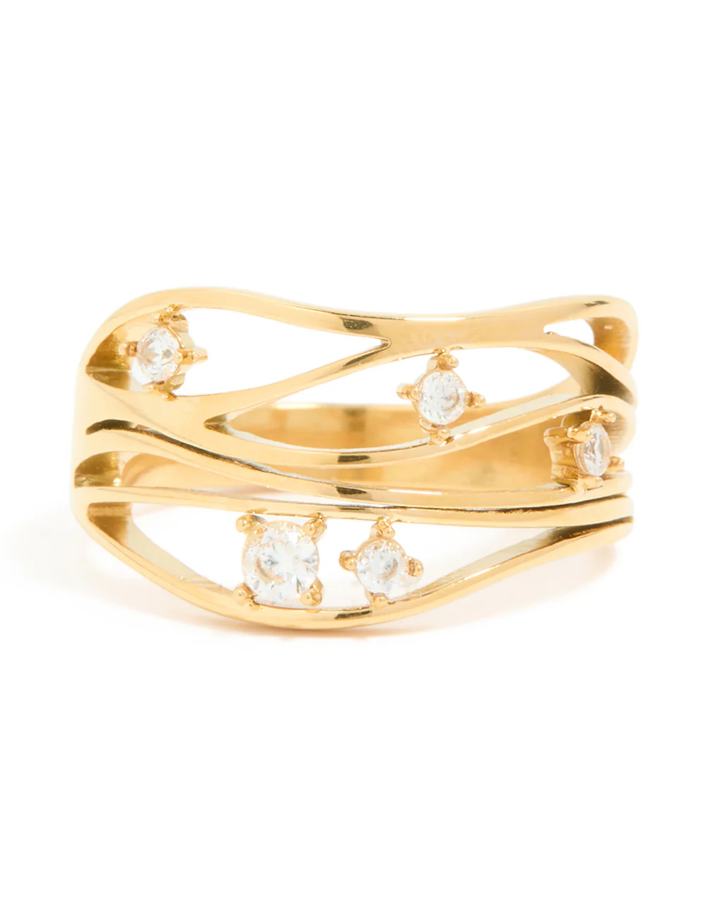 Waterproof Gold Plated Stainless Steel Cubic Zirconia Multi Waves Ring - Image 5