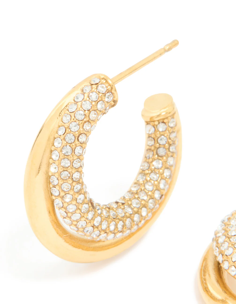 Waterproof Gold Plated Stainless Steel Cubic Zirconia Pave Double Large Illusion Hoop Earrings - Image 4