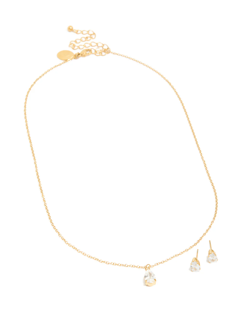 Waterproof Gold Plated Stainless Steel Cubic Zirconia Pear Necklace & Earrings Set - Image 3