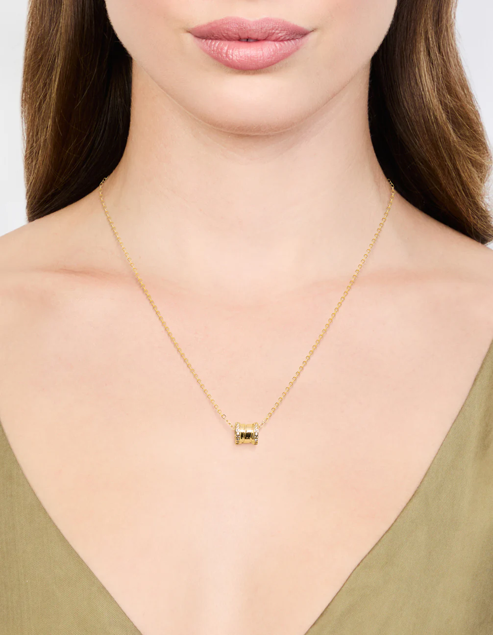 Waterproof Gold Plated Stainless Steel Cubic Zirconia Rondell Pendant Necklace - Image 2