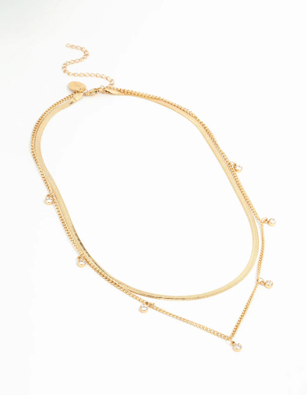 Waterproof Gold Plated Stainless Steel Cubic Zirconia Snake & Charm Layered Necklace - Image 2