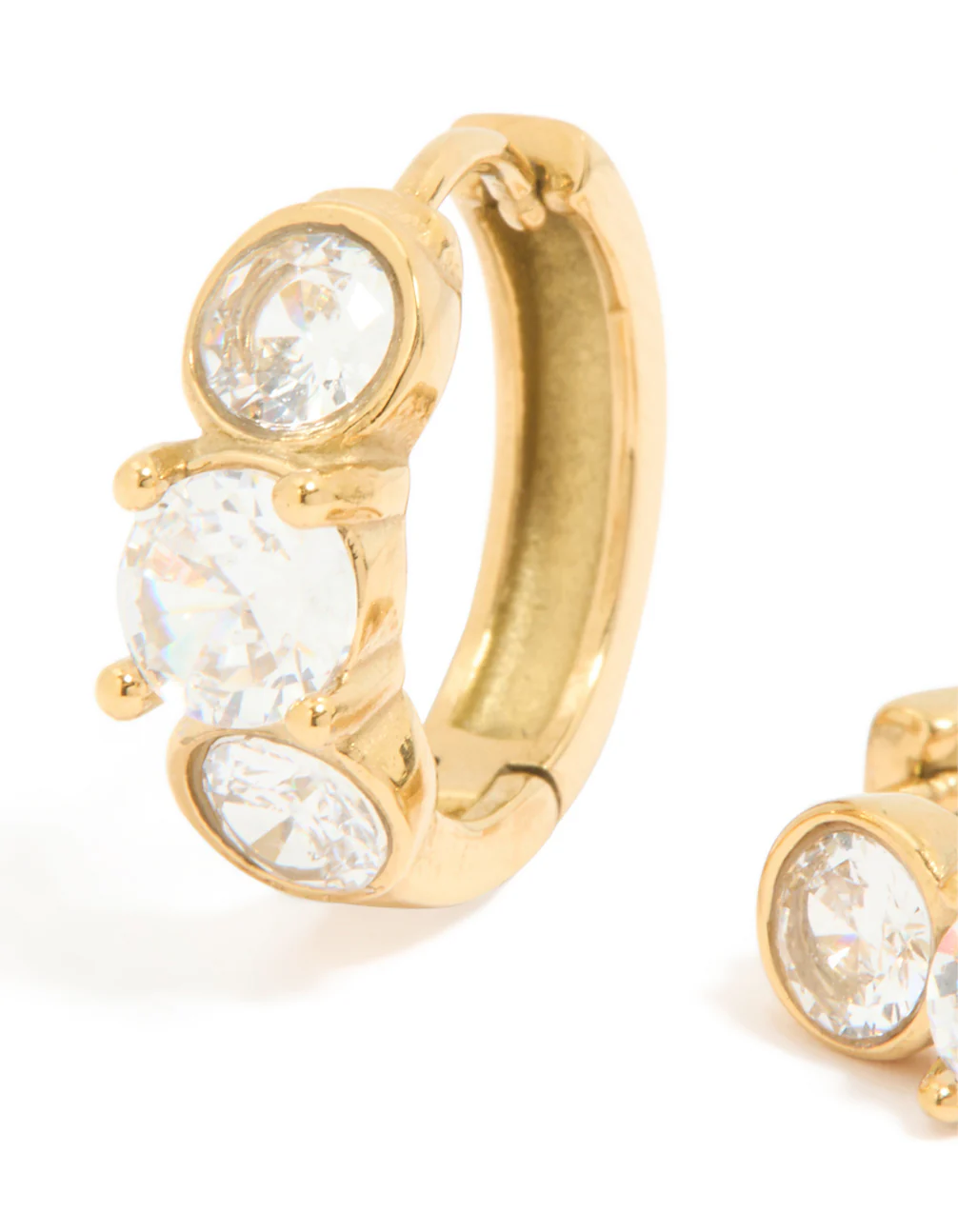 Waterproof Gold Plated Stainless Steel Cubic Zirconia Stone Set Huggie Earrings - Image 4