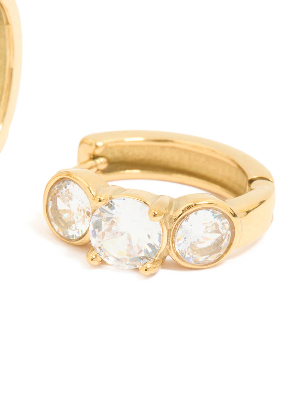 Waterproof Gold Plated Stainless Steel Cubic Zirconia Stone Set Huggie Earrings - Image 5