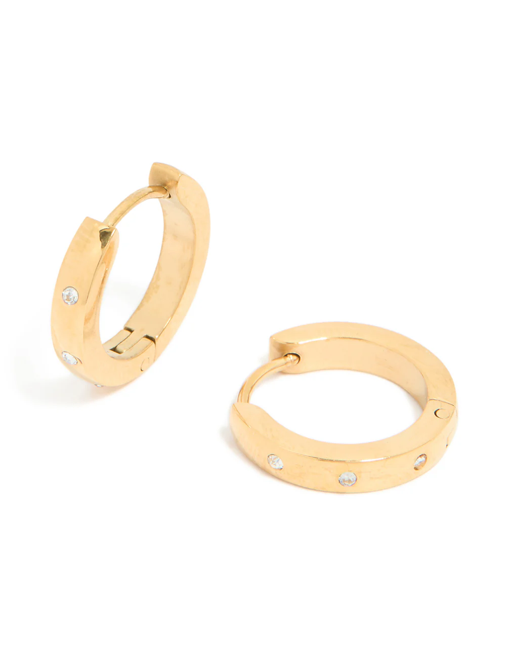 Waterproof Gold Plated Stainless Steel Cubic Zirconia Trio Huggie Earrings - Image 2