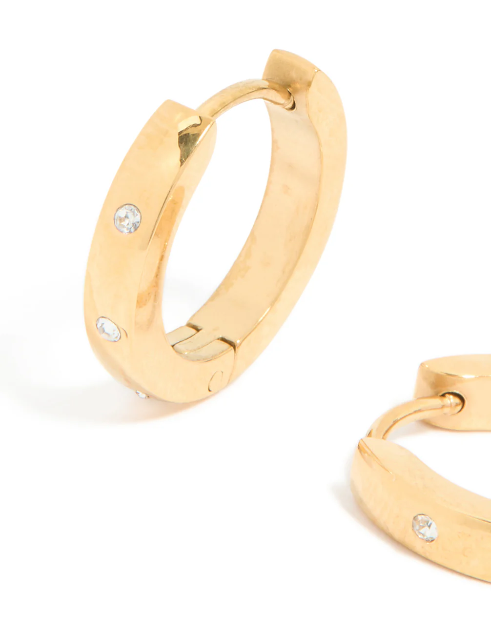 Waterproof Gold Plated Stainless Steel Cubic Zirconia Trio Huggie Earrings - Image 4
