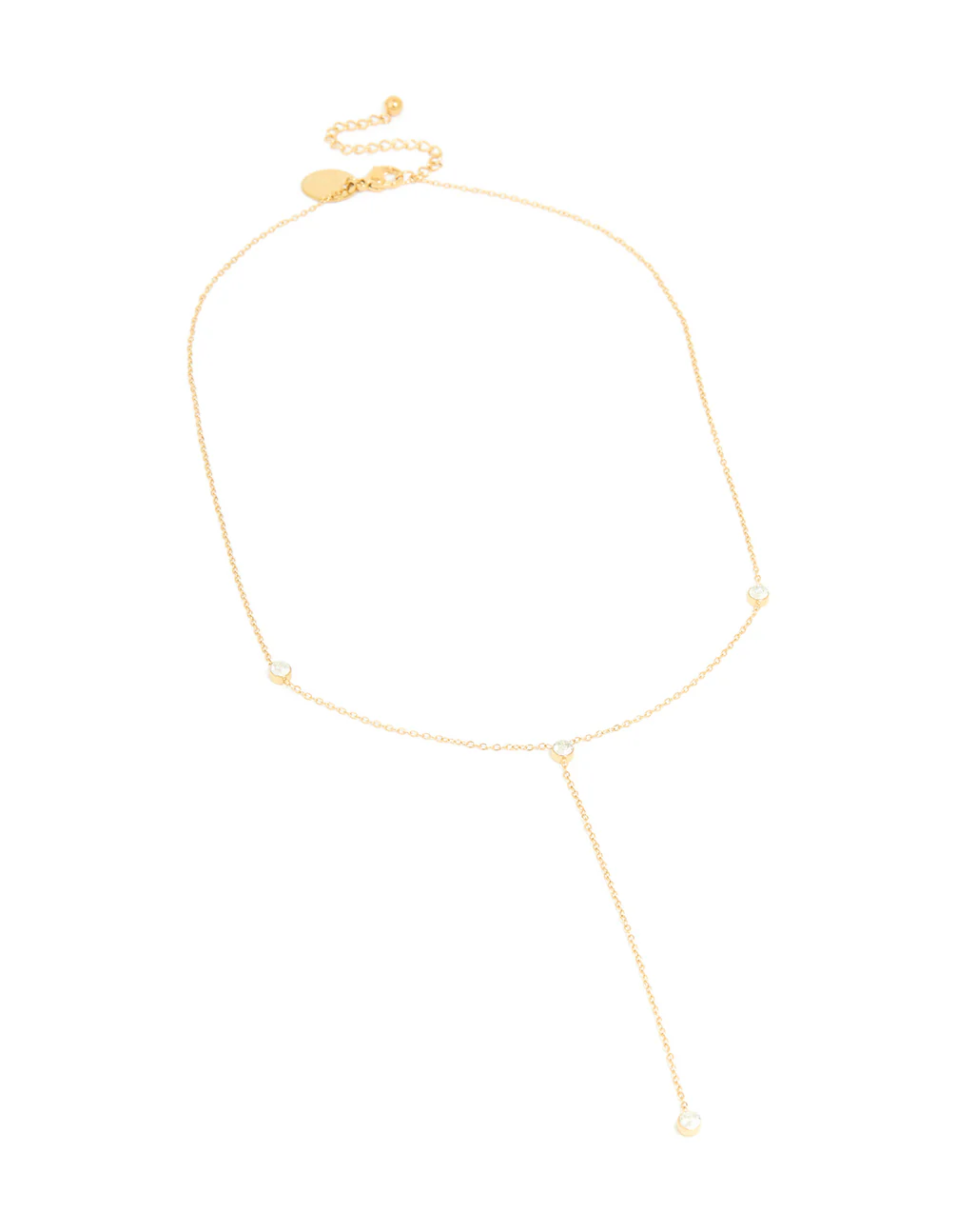 Waterproof Gold Plated Stainless Steel Cubic Zirconia Y-Necklace - Image 2