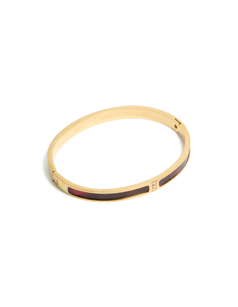 Waterproof Gold Plated Stainless Steel Dark Red Pearlised Inlay Hinged Bangle - Image 2