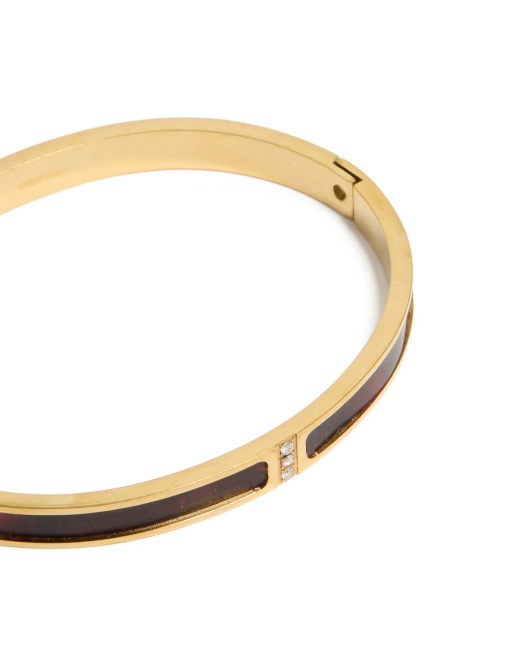 Waterproof Gold Plated Stainless Steel Dark Red Pearlised Inlay Hinged Bangle - Image 4