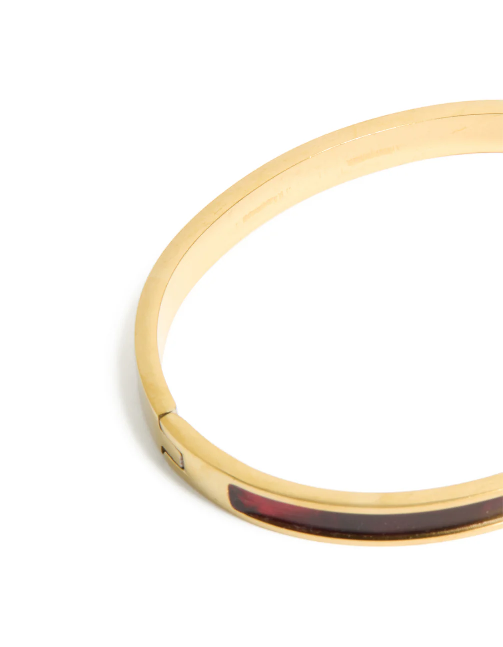 Waterproof Gold Plated Stainless Steel Dark Red Pearlised Inlay Hinged Bangle - Image 5