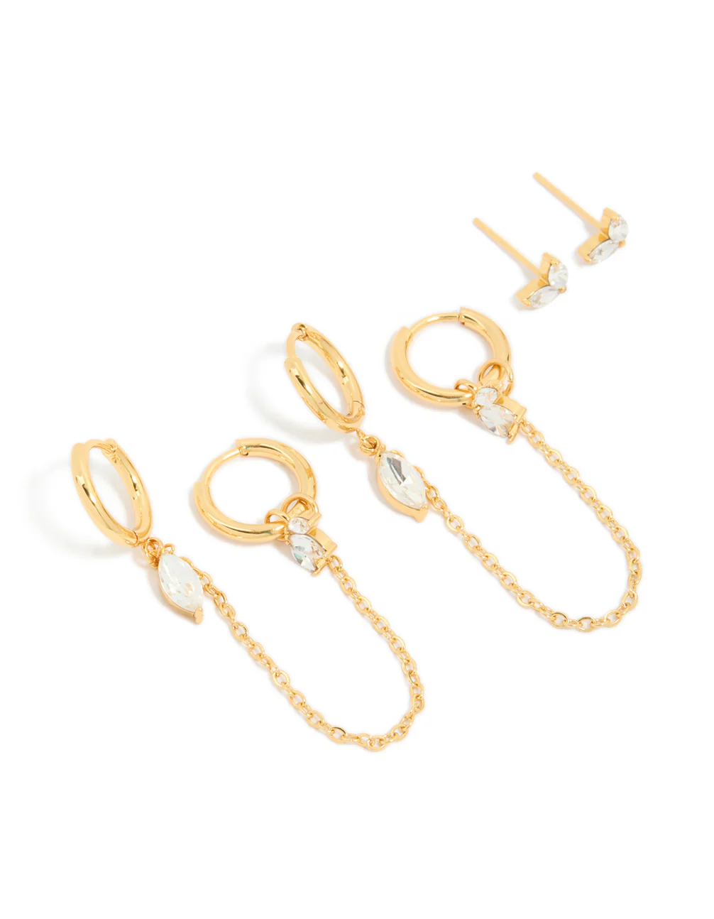 Waterproof Gold Plated Stainless Steel Diamante Chain Earrings 2- Pack - Image 2