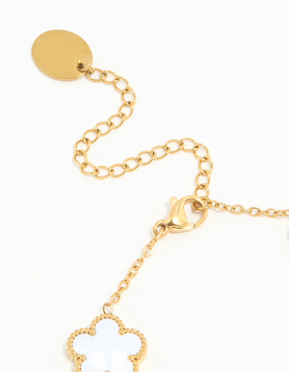 Waterproof Gold Plated Stainless Steel Diamante & Inlay Flower Charm Bracelet - Image 3