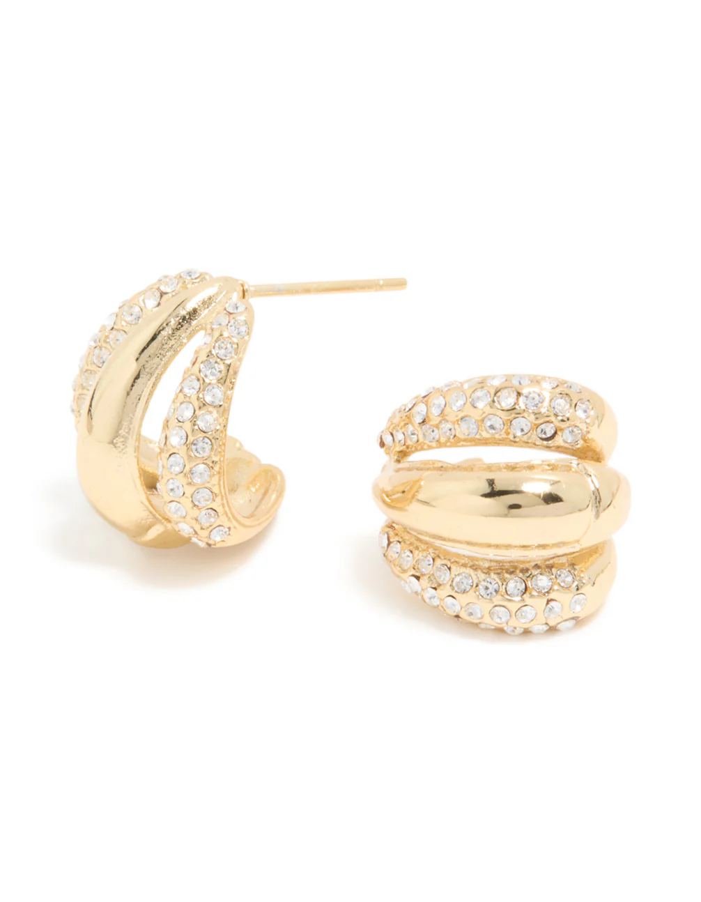 Waterproof Gold Plated Stainless Steel Diamante Trio Illusion Hoop Earrings