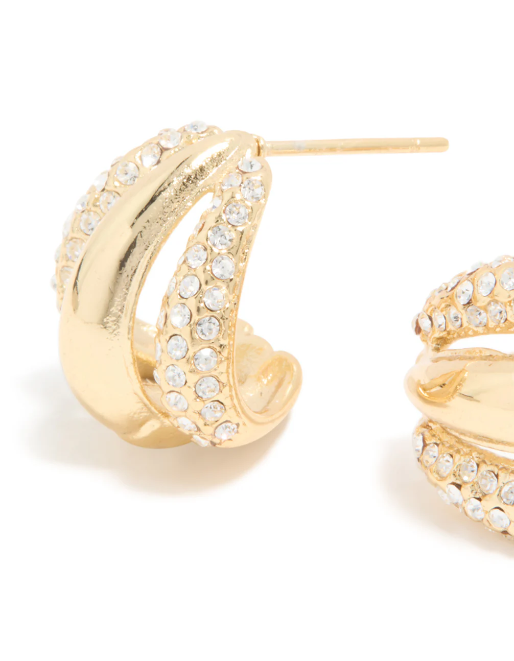Waterproof Gold Plated Stainless Steel Diamante Trio Illusion Hoop Earrings - Image 4