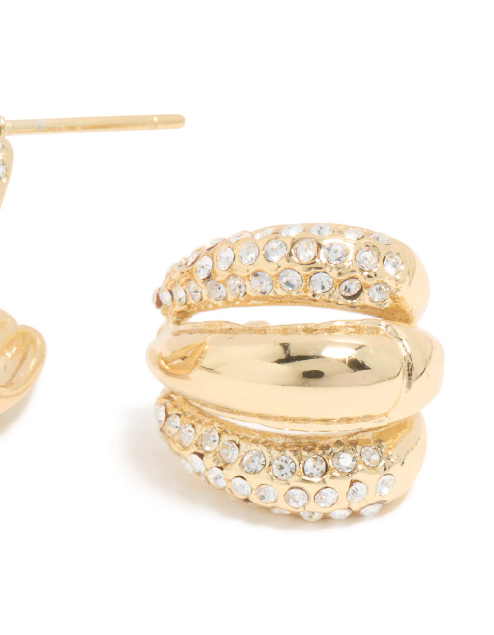 Waterproof Gold Plated Stainless Steel Diamante Trio Illusion Hoop Earrings - Image 5