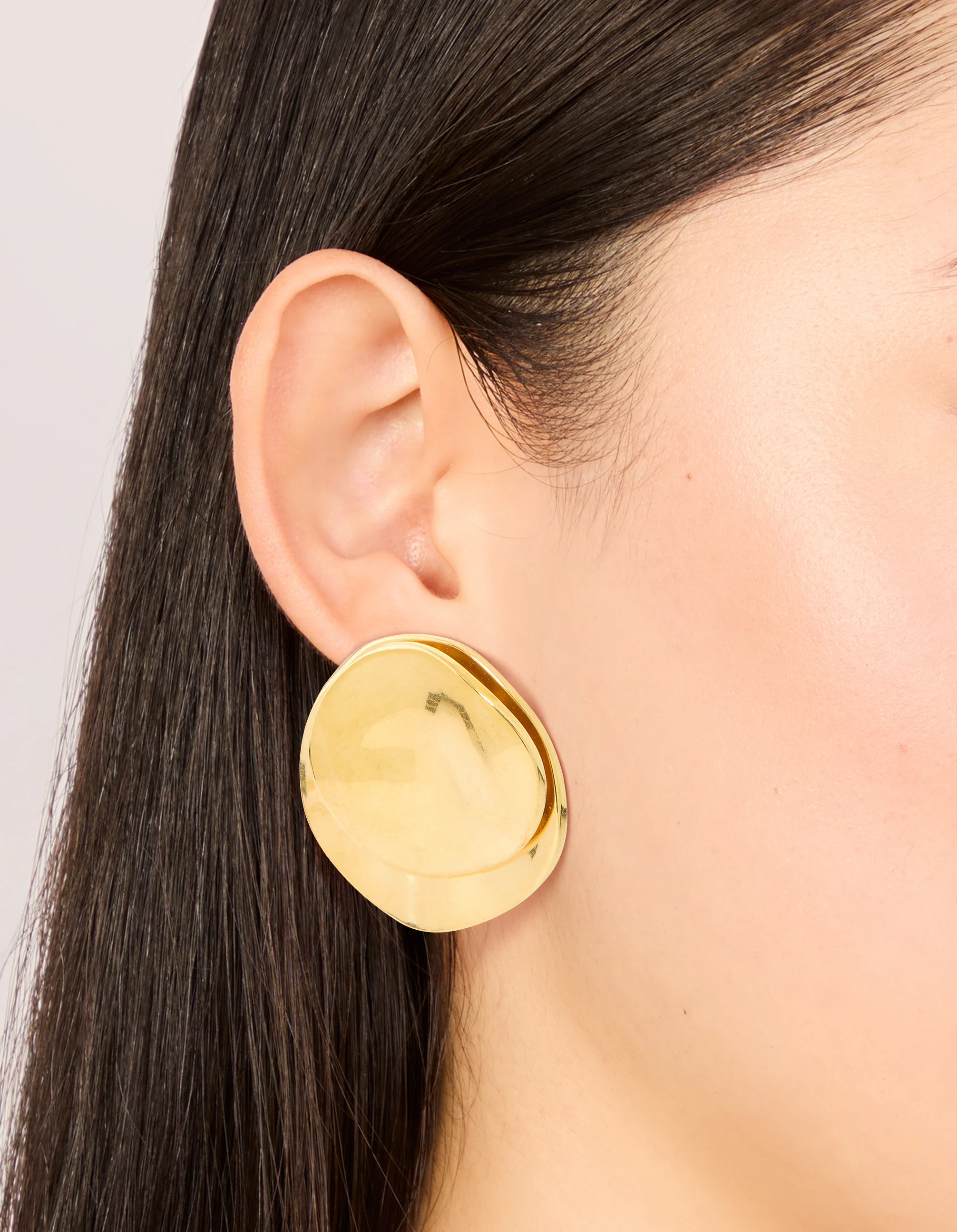 Waterproof Gold Plated Stainless Steel Double Crinkle Disc Stud Earrings - Image 2
