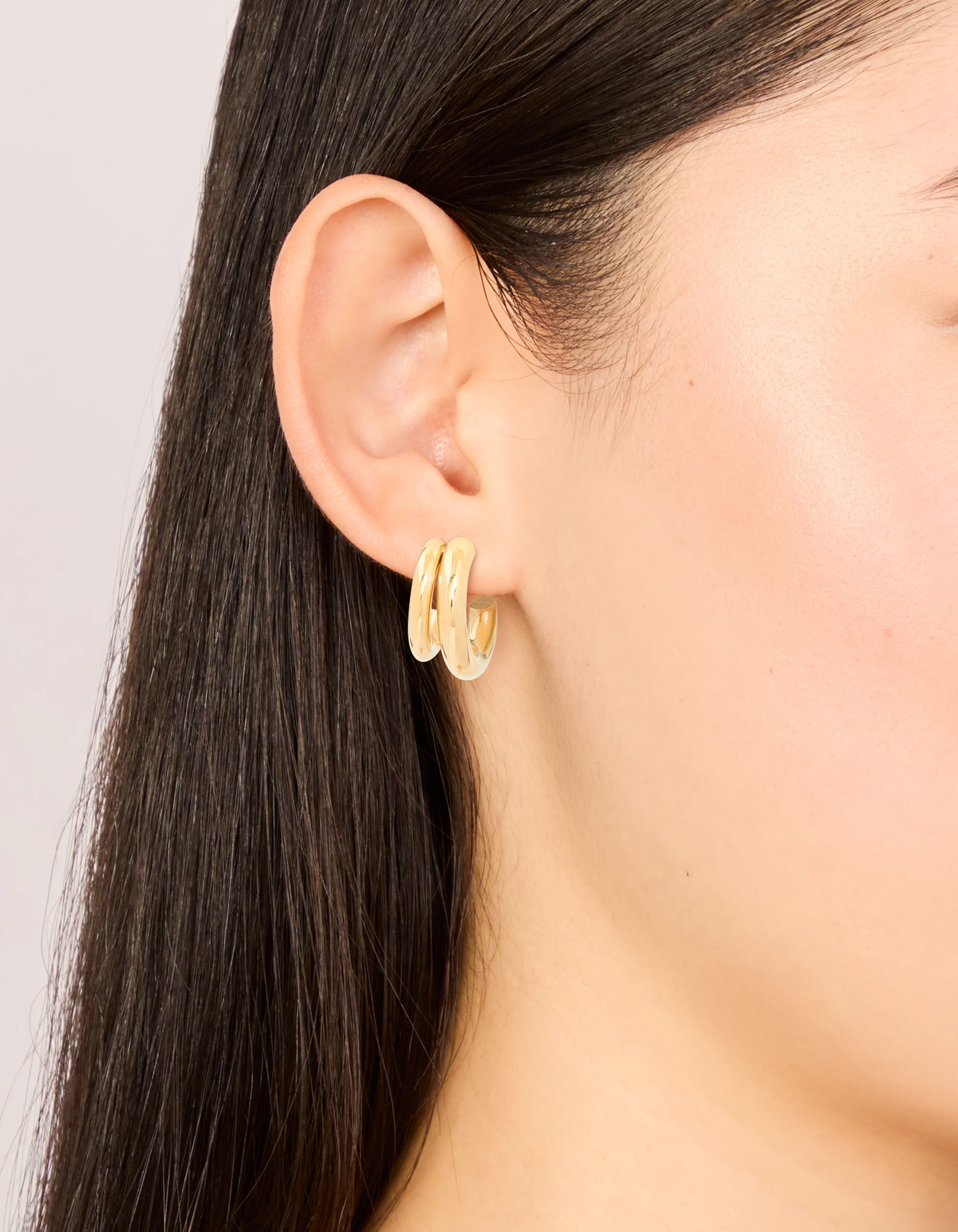 Waterproof Gold Plated Stainless Steel Double Illusion Open Hoop Earrings - Image 2