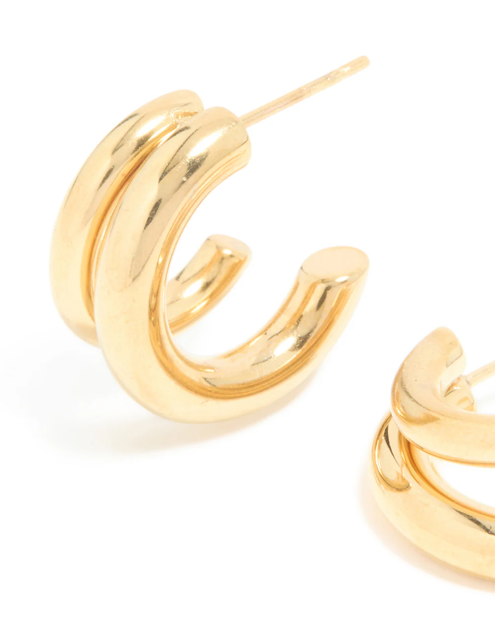 Waterproof Gold Plated Stainless Steel Double Illusion Open Hoop Earrings - Image 4