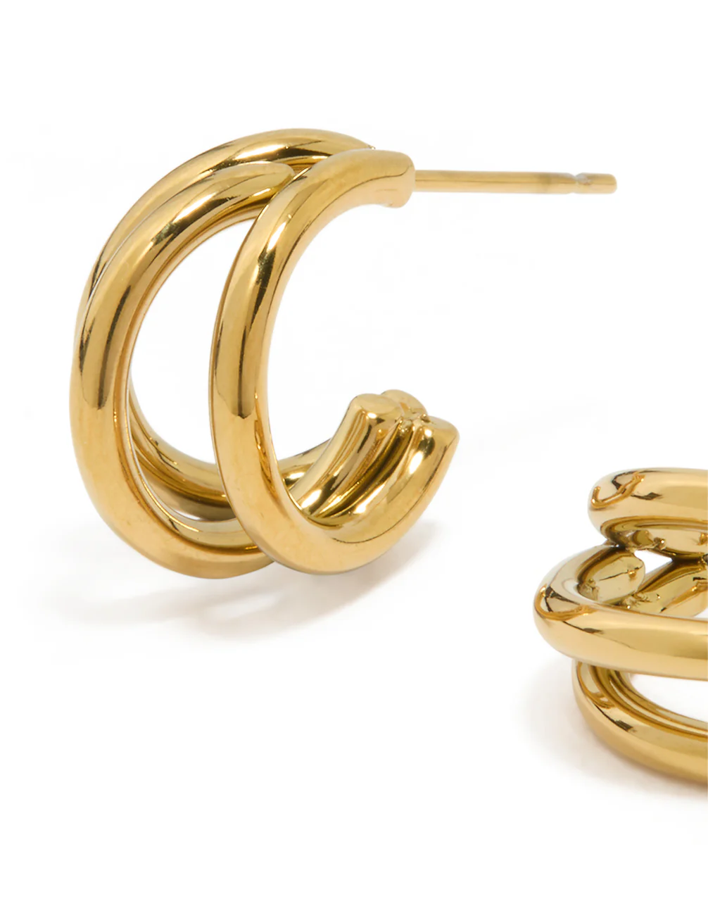 Waterproof Gold Plated Stainless Steel Double Row Hoop Earrings - Image 3