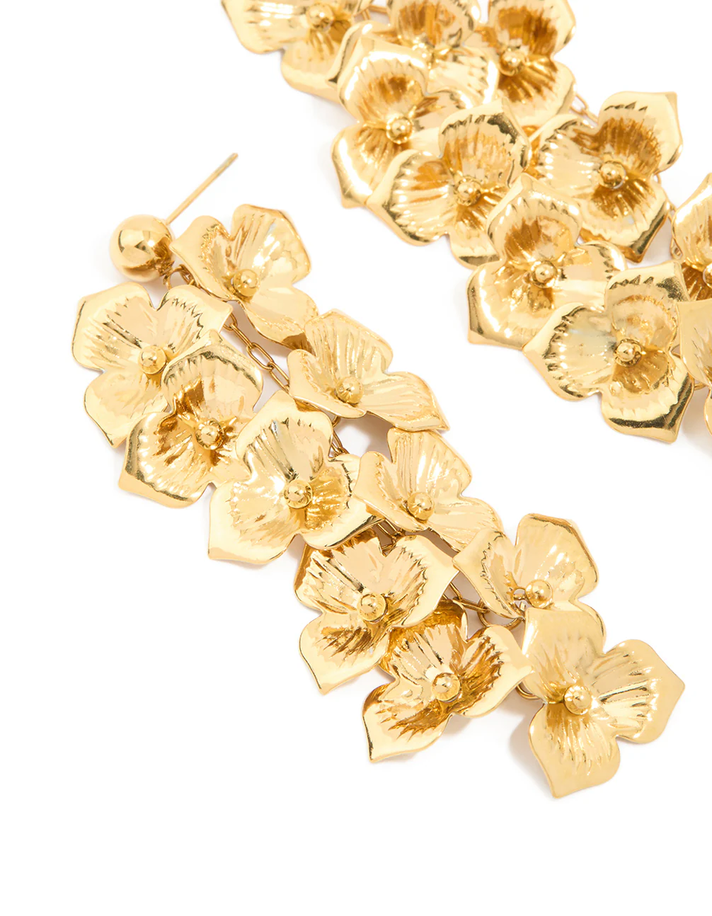 Waterproof Gold Plated Stainless Steel Flower Cascading Drop Earrings - Image 4