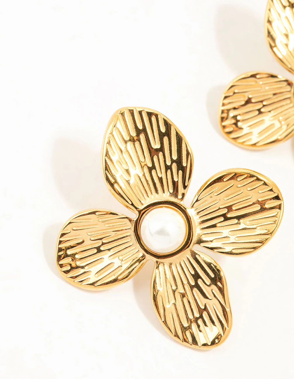Waterproof Gold Plated Stainless Steel Flower Pearl Stud Earrings - Image 4