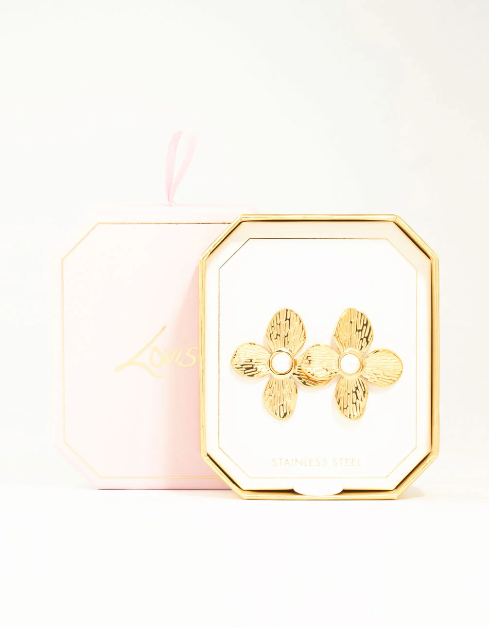 Waterproof Gold Plated Stainless Steel Flower Pearl Stud Earrings - Image 5
