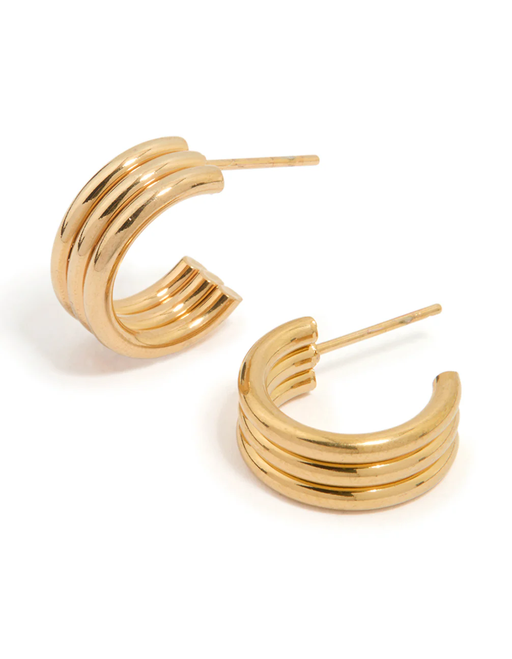Waterproof Gold Plated Stainless Steel Fluted Hoop Earrings - Image 2