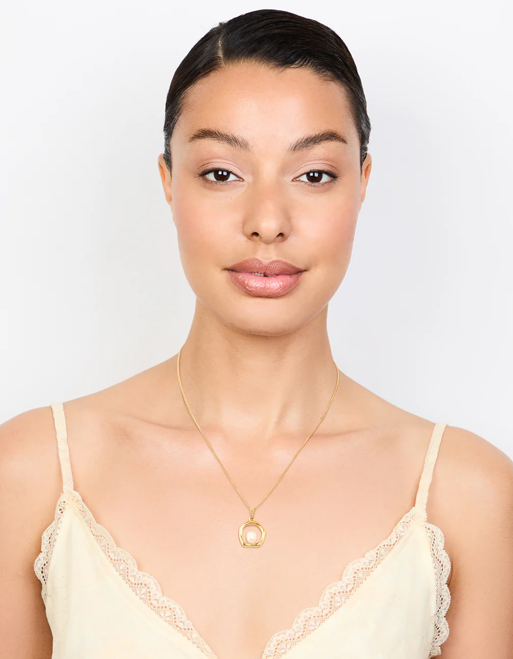 Waterproof Gold Plated Stainless Steel Freshwater Pearl Molten Hoop Pendant Necklace - Image 3