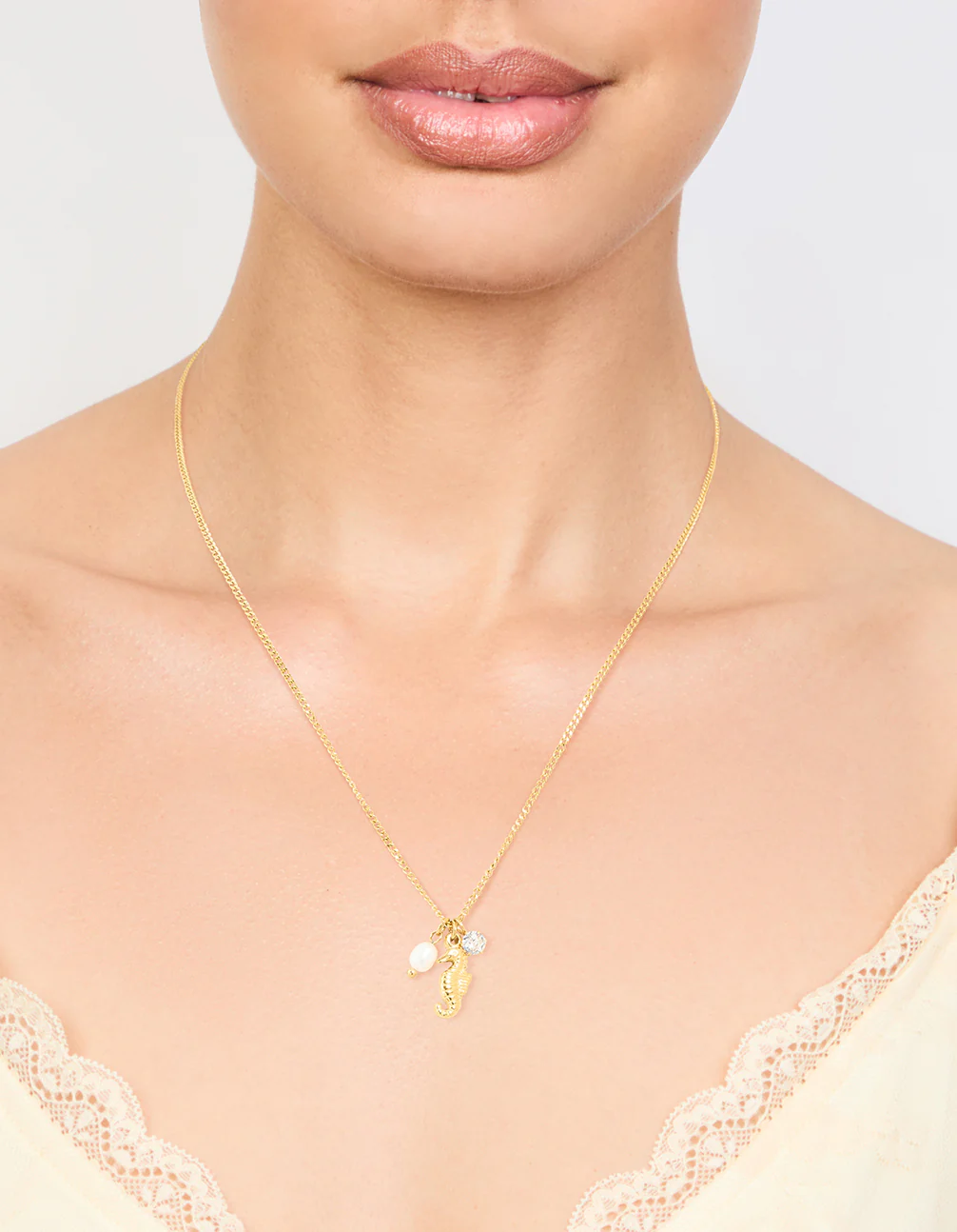Waterproof Gold Plated Stainless Steel Freshwater Pearl Seahorse Necklace - Image 2