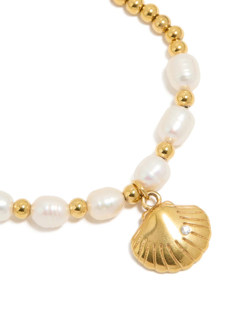 Waterproof Gold Plated Stainless Steel Freshwater Pearl & Shell Ball Bracelet - Image 4
