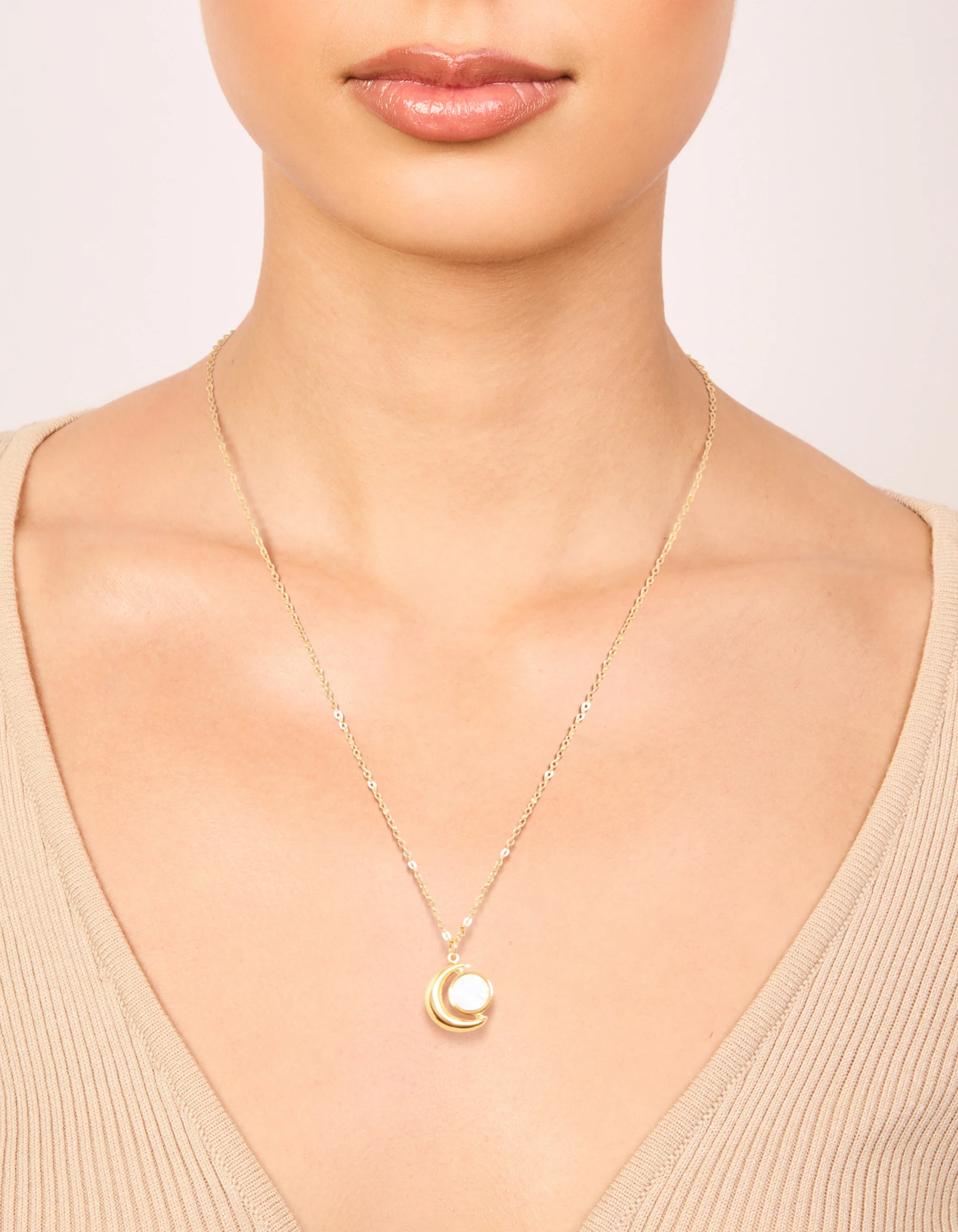Waterproof Gold Plated Stainless Steel Full & Crescent Moon Phase Necklace - Image 2